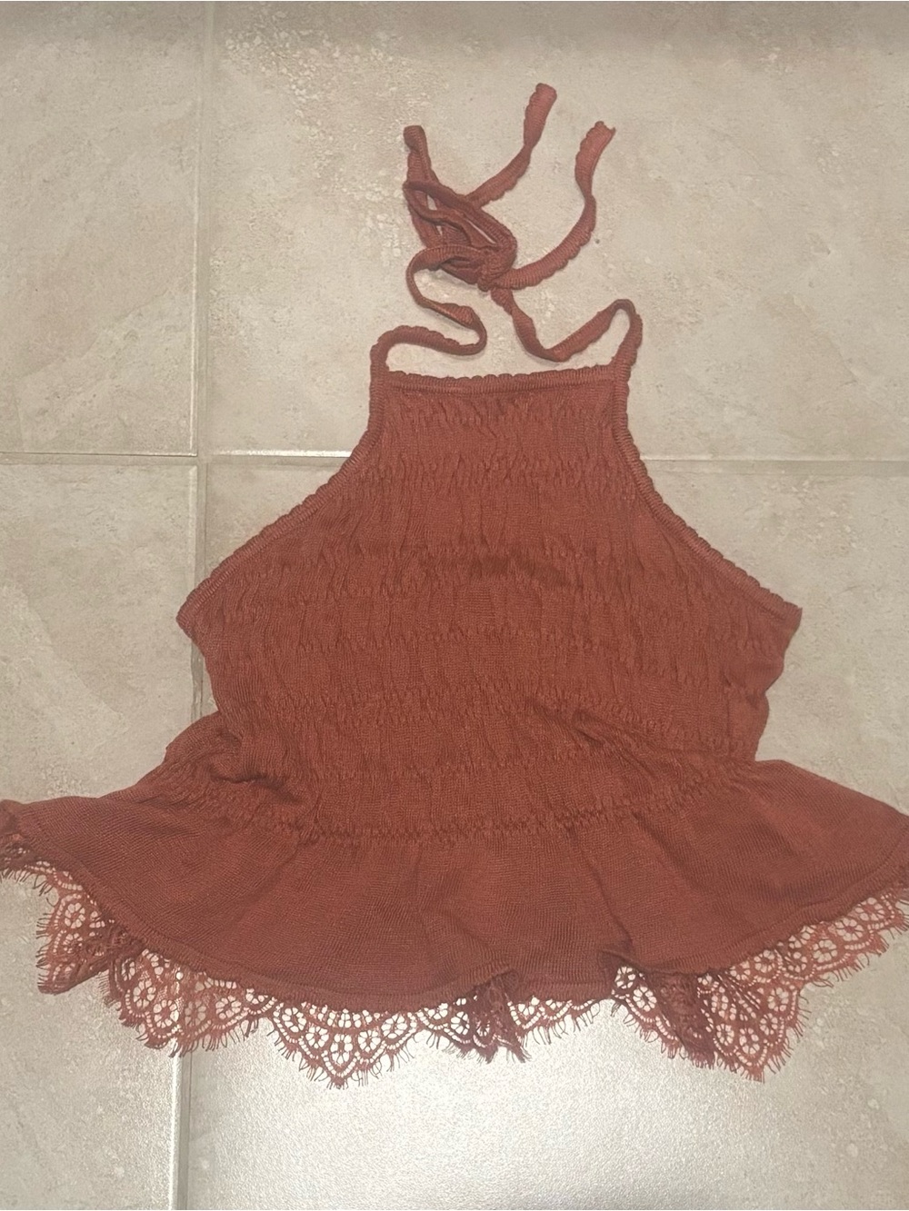 Anthropologie Rust Crochet-Hem Halter Cami